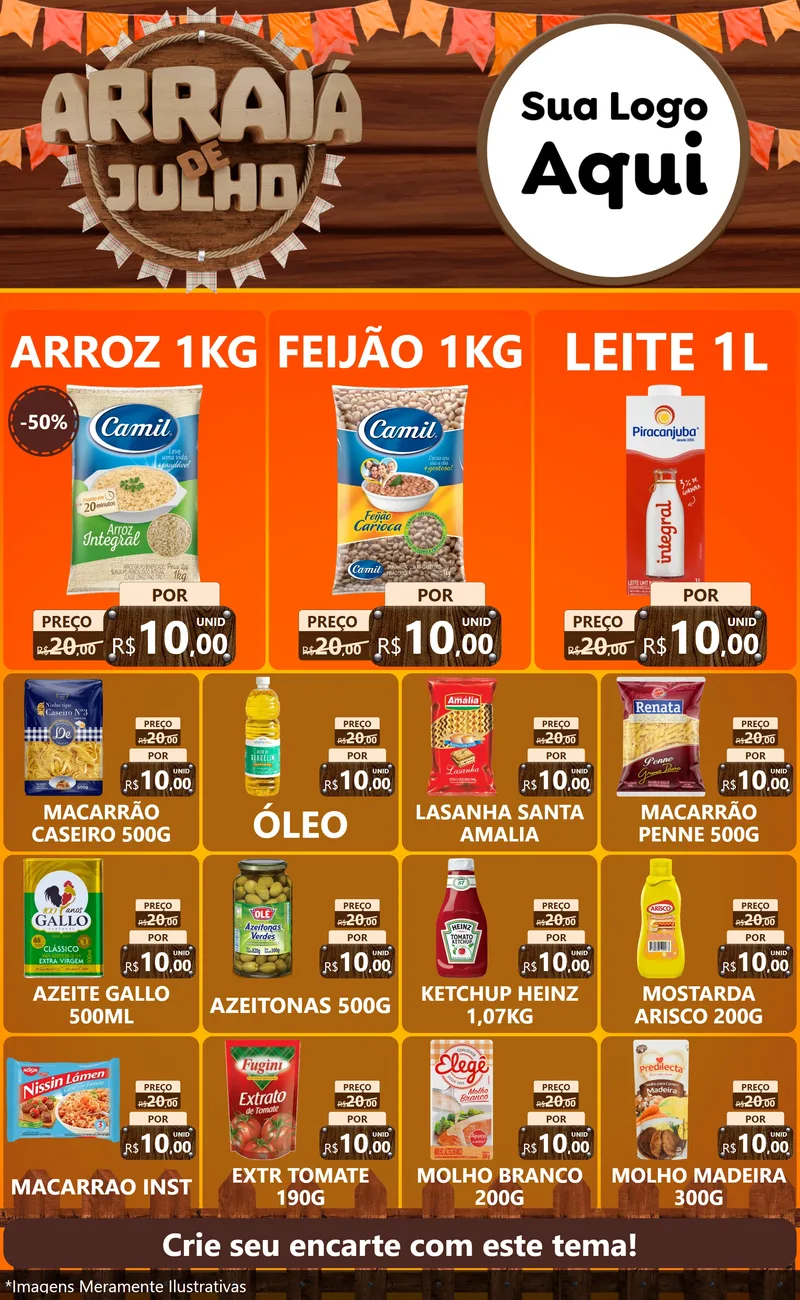 Modelo de Encarte para Encarte Grande com o tema Arraiá de Julho - Junina para Supermercado
