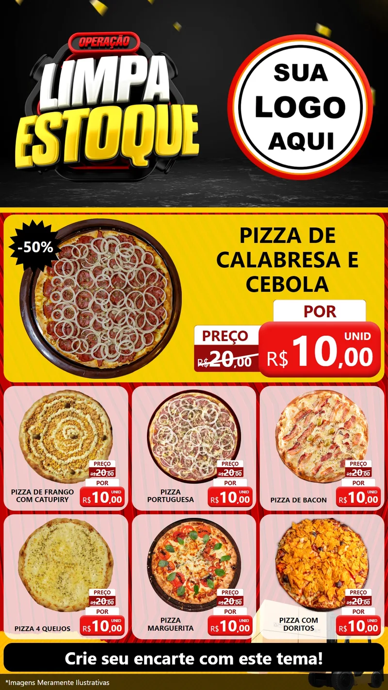 Modelo de Rede Social para Stories com o tema Operação Limpa Estoque para Pizzaria
