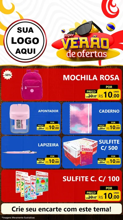 Modelo de TV para TV Vertical com o tema Super Verão de Ofertas para Papelaria