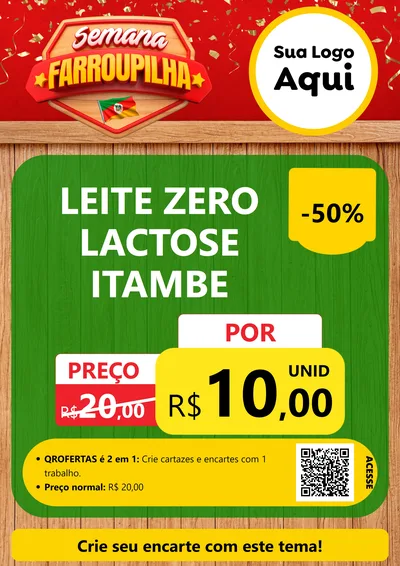 Modelo de Cartaz para Cartaz A4 Vertical com o tema Semana Farroupilha para Frios e Laticínios