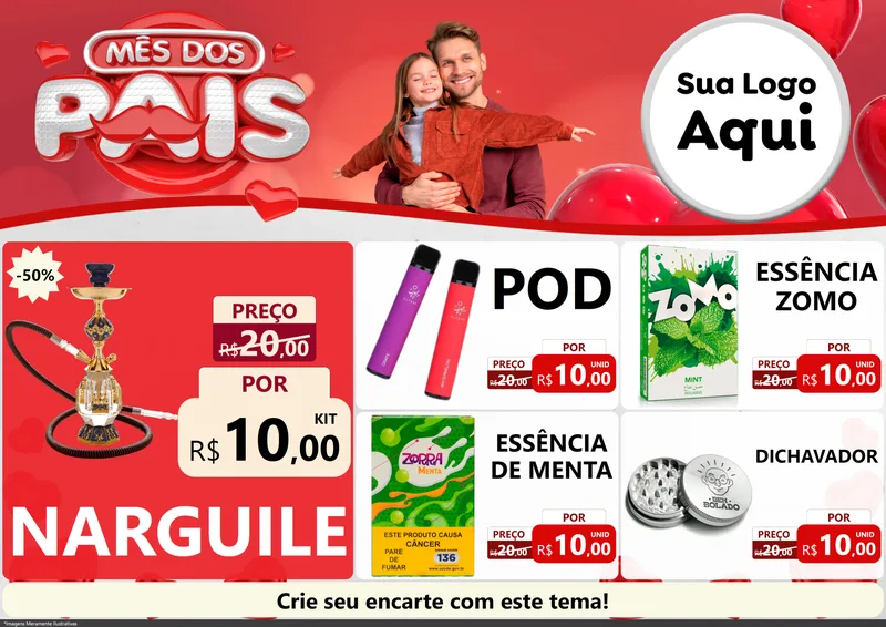 Modelo de Encarte para Encarte A4 Horizontal com o tema Mês dos Pais para Tabacaria