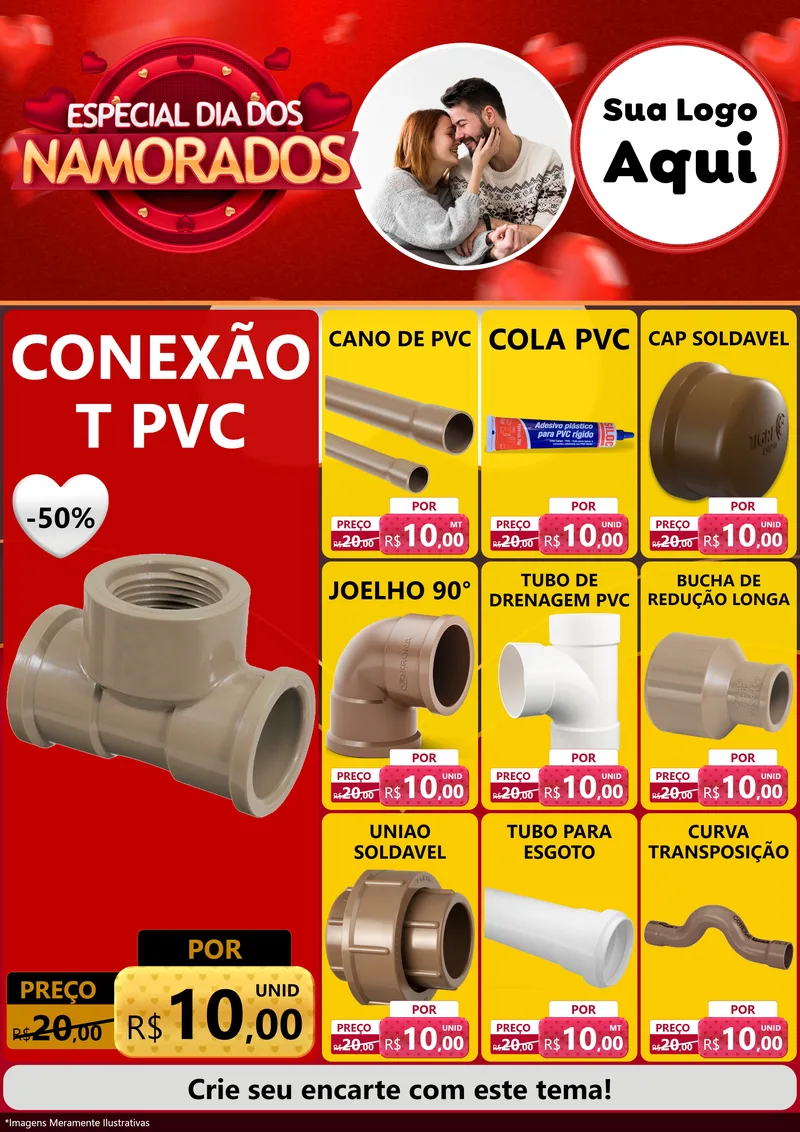Modelo de Encarte para Encarte A4 Vertical com o tema Especial Dia Dos Namorados para Tubos e conexões
