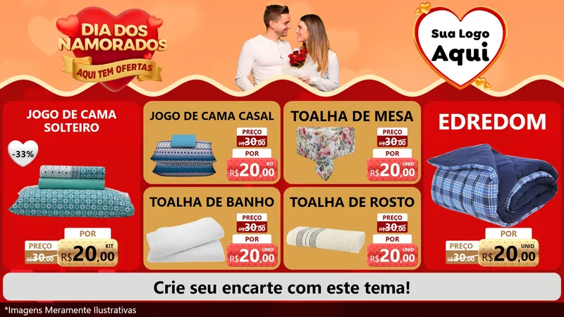 Modelo de TV para TV Horizontal com o tema Dia dos Namorados - Aqui Tem Ofertas para Cama, Mesa e Banho