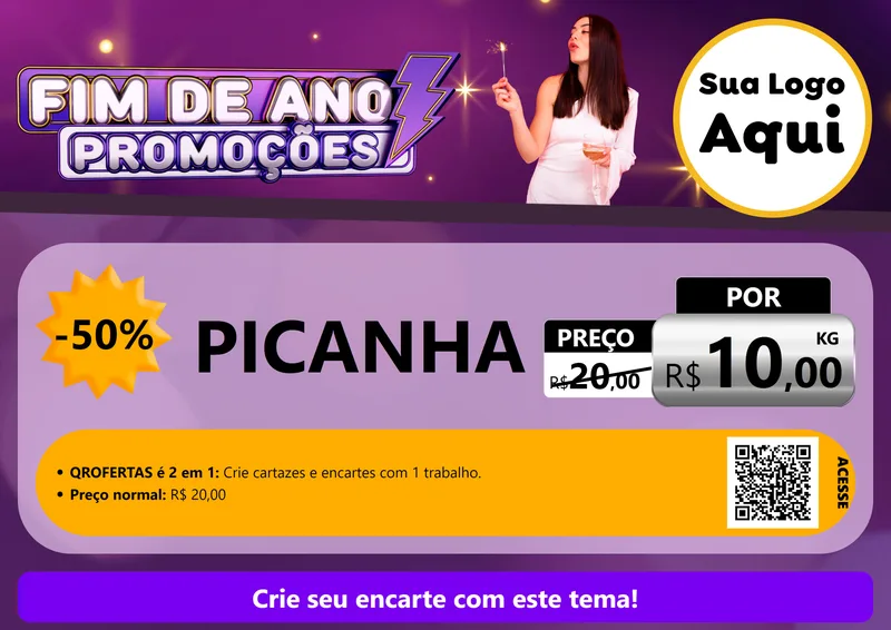 Modelo de Cartaz para Cartaz A4 Horizontal com o tema Fim de Ano Promoções para Açougue