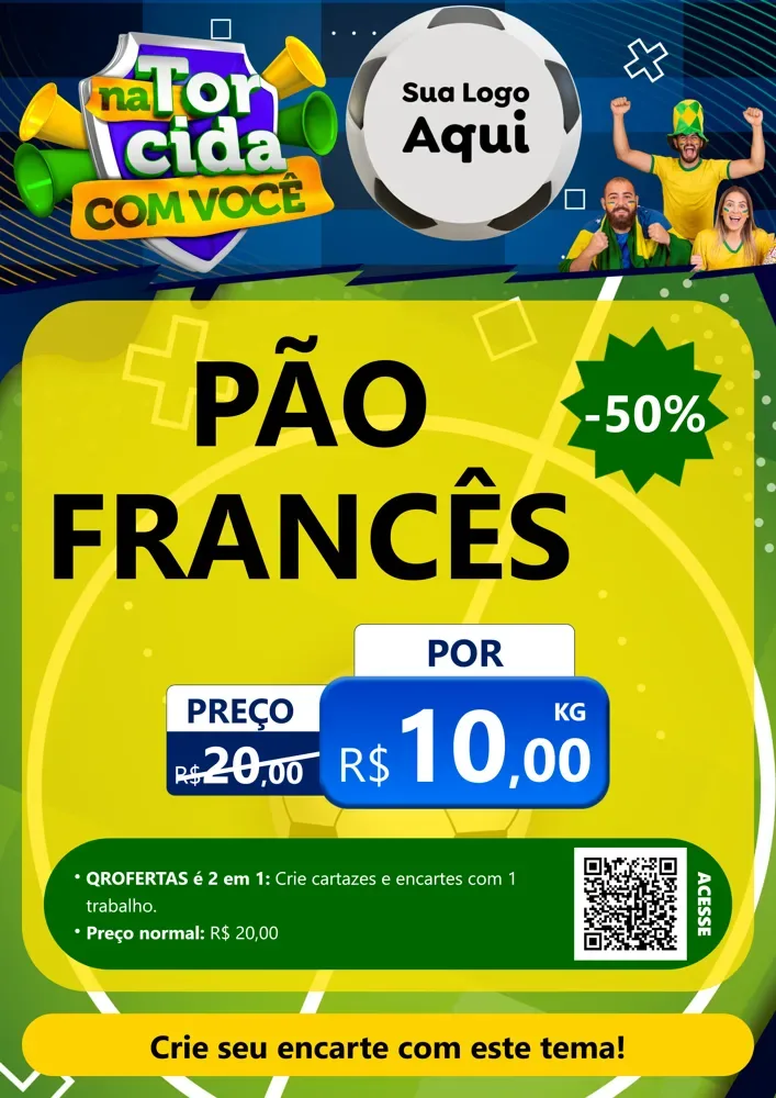 Modelo de Cartaz para Cartaz A4 Vertical com o tema Na Torcida Com Você - Copa para Padaria
