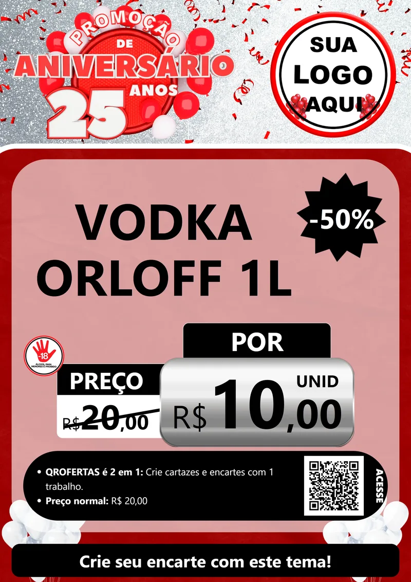 Modelo de Cartaz para Cartaz A4 Vertical com o tema Promoção de Aniversário - 25Anos para Distribuidora de bebidas
