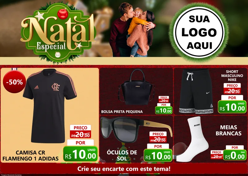Modelo de Encarte para Encarte A4 Horizontal com o tema Natal Especial para Roupas e acessórios
