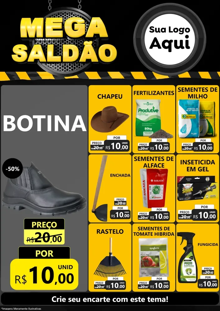 Modelo de Encarte para Encarte A4 Vertical com o tema Mega Saldão para Agropecuária