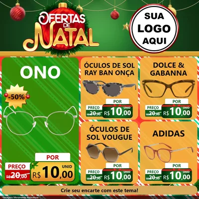 Modelo de Rede Social para Feed Facebook com o tema Ofertas de Natal para Óticas