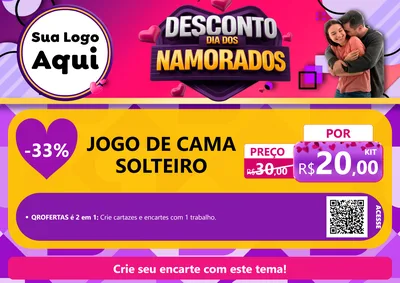 Modelo de Cartaz para Cartaz A4 Horizontal com o tema Desconto Dia dos Namorados para Cama, Mesa e Banho