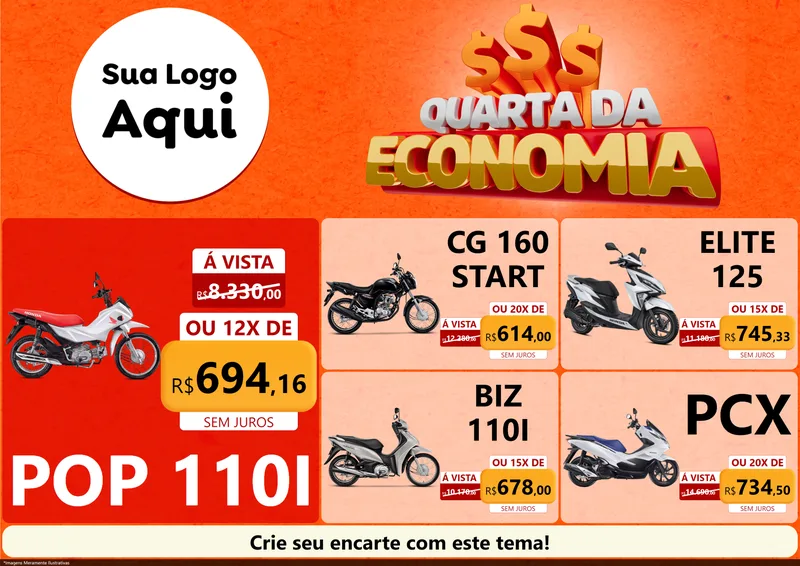 Modelo de Encarte para Encarte A4 Horizontal com o tema Quarta da Economia para Concessionaria de Motos