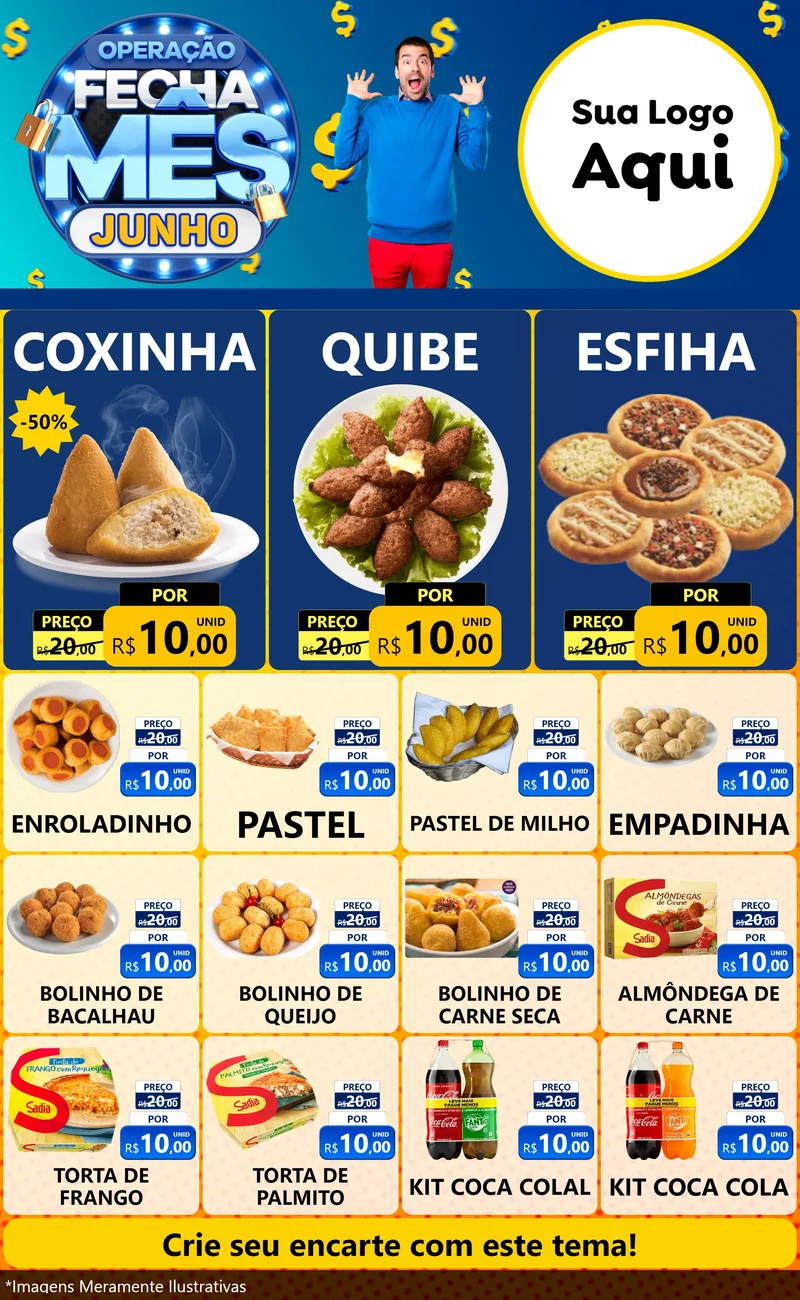 Modelo de Encarte para Encarte Grande com o tema Operação Fecha Mês, Junho para Salgadaria