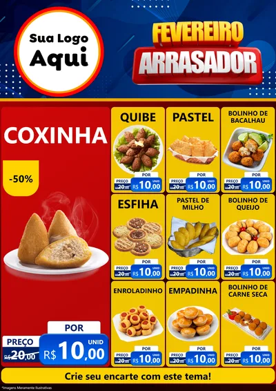 Modelo de Encarte para Encarte A4 Vertical com o tema Fevereiro Arrasador para Salgadaria