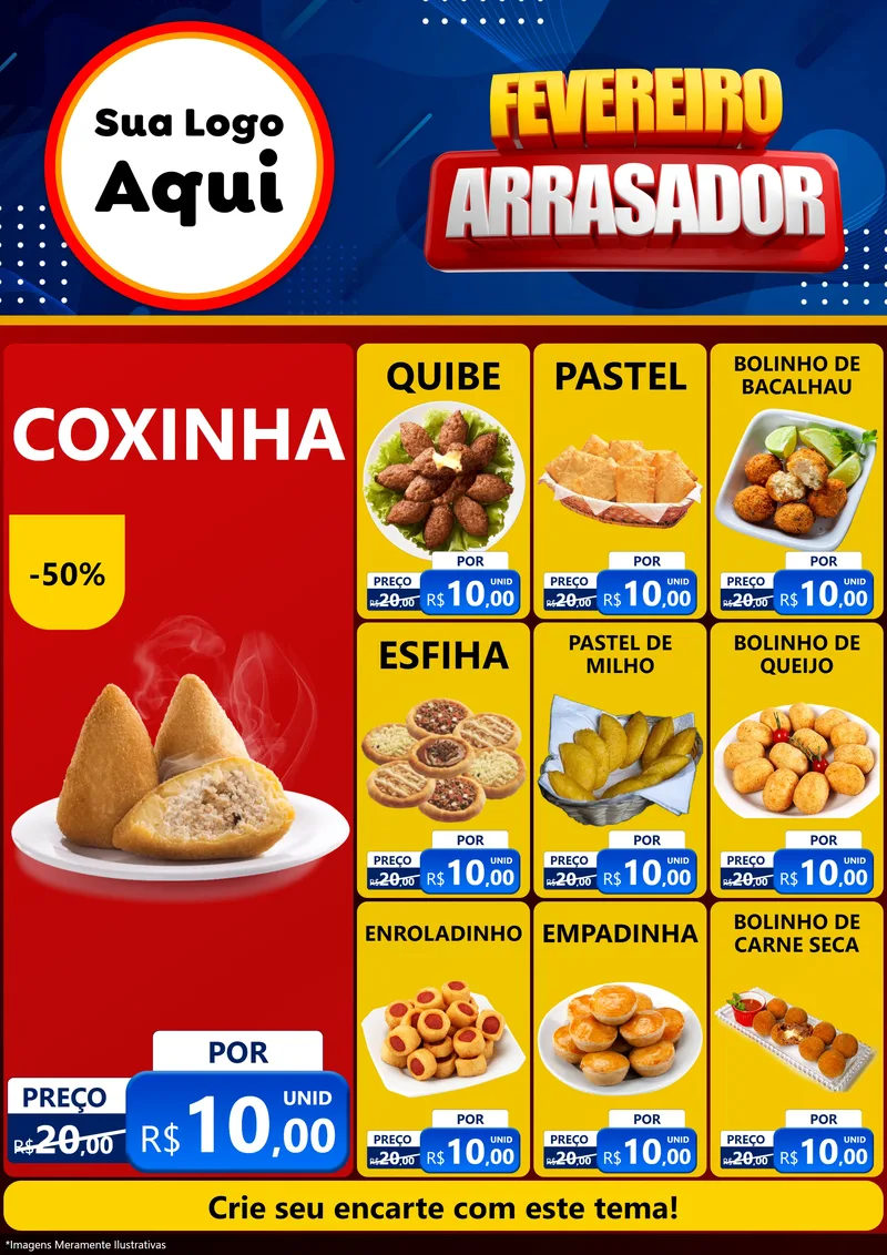 Modelo de Encarte para Encarte A4 Vertical com o tema Fevereiro Arrasador para Salgadaria