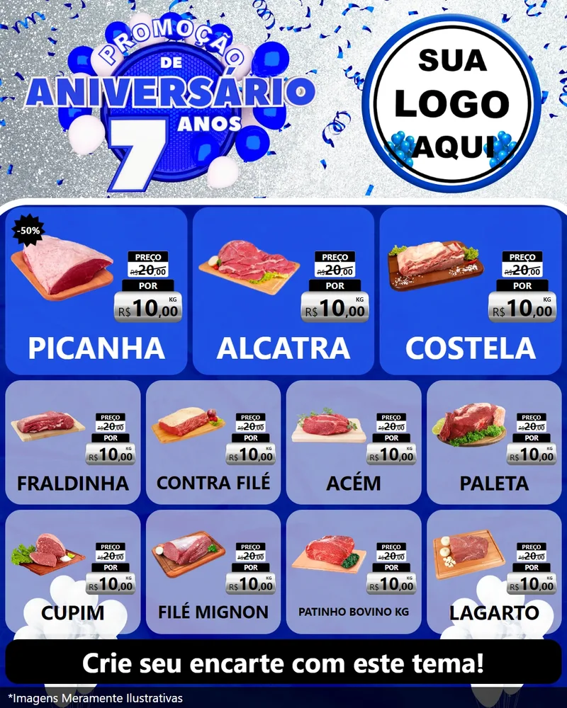 Modelo de Rede Social para Feed Instagram com o tema Promoção de Aniversário - 7 Anos para Açougue