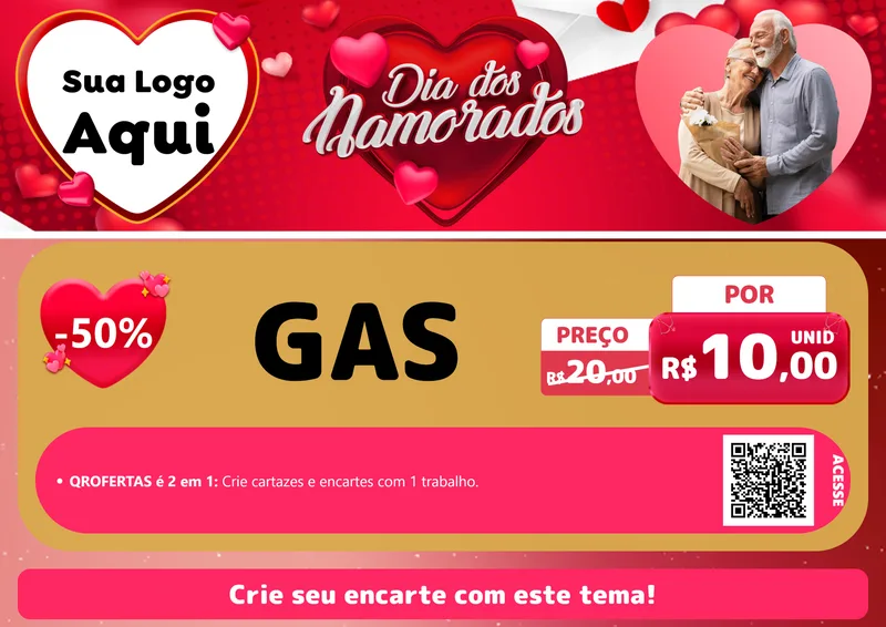 Modelo de Cartaz para Cartaz A4 Horizontal com o tema Dia Dos Namorados para Água e gás