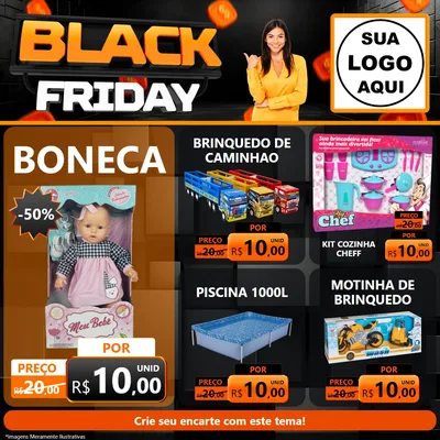 Modelo de Rede Social para Feed Facebook com o tema Black Friday para Brinquedos