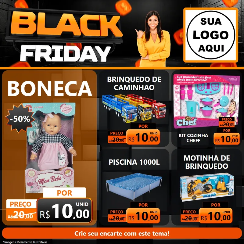 Modelo de Rede Social para Feed Facebook com o tema Black Friday para Brinquedos