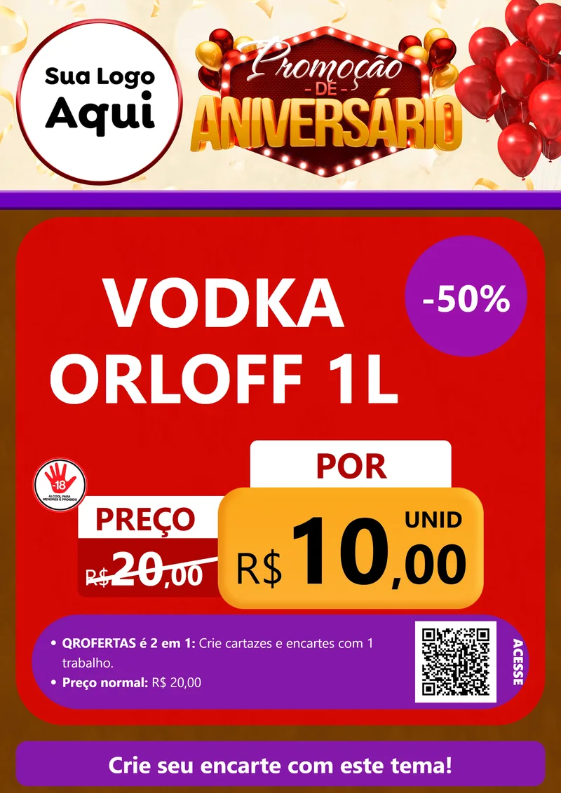Modelo de Cartaz para Cartaz A4 Vertical com o tema Promoção de Aniversário para Distribuidora de bebidas