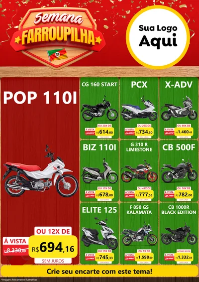 Modelo de Encarte para Encarte A4 Vertical com o tema Semana Farroupilha para Concessionaria de Motos