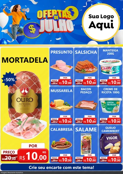 Modelo de Encarte para Encarte A4 Vertical com o tema Ofertas de Julho para Frios e Laticínios