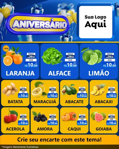 Modelo de Rede Social para Feed Instagram com o tema Aniversário para Hortifrúti