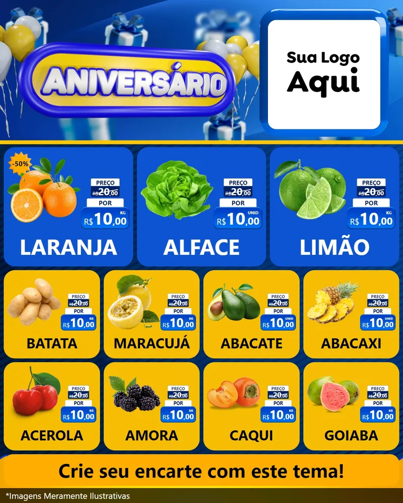 Modelo de Rede Social para Feed Instagram com o tema Aniversário para Hortifrúti