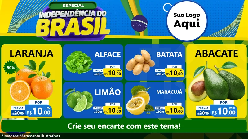 Modelo de TV para TV Horizontal com o tema Especial Independência do Brasil para Hortifrúti