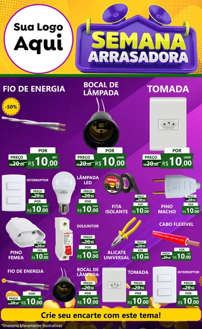 Modelo de Encarte para Encarte Grande com o tema Semana Arrasadora para Materiais Elétricos
