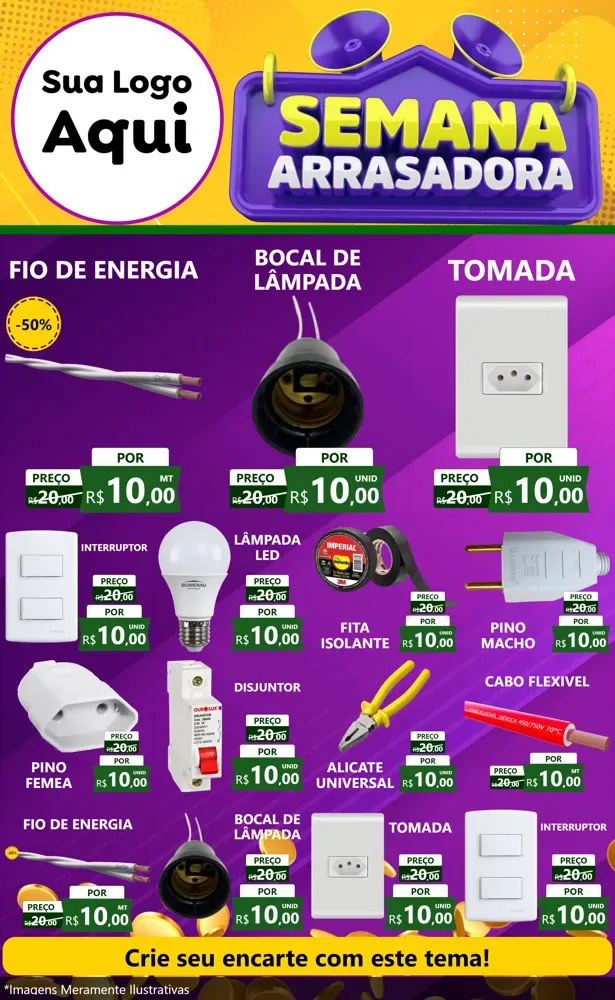 Modelo de Encarte para Encarte Grande com o tema Semana Arrasadora para Materiais Elétricos