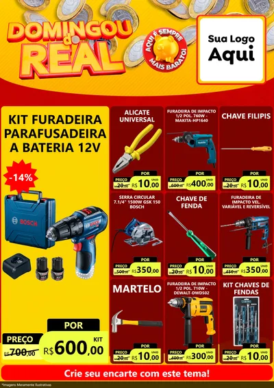 Modelo de Encarte para Encarte A4 Vertical com o tema Domingou do Real para Maquinas e Ferramentas