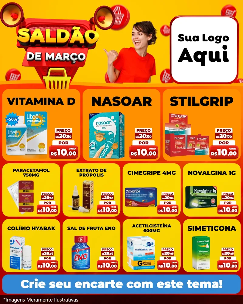 Modelo de Rede Social para Feed Instagram com o tema Saldão de Março para Farmácia