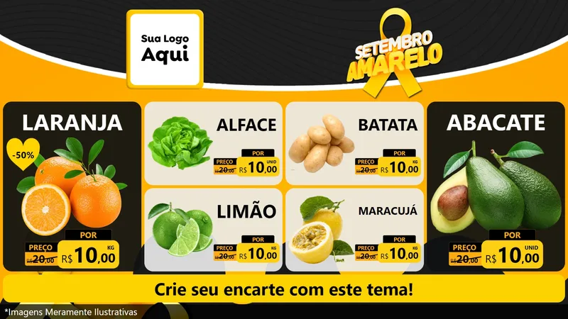Modelo de TV para TV Horizontal com o tema Setembro Amarelo para Hortifrúti