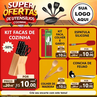 Modelo de Rede Social para Feed Facebook com o tema Super Ofertas de Utensílios - Cozinha para Utilidades Domésticas