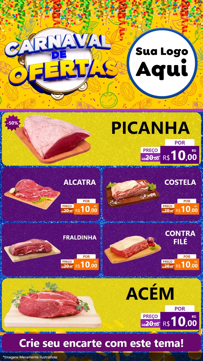 Modelo de TV para TV Vertical com o tema Carnaval de Ofertas para Açougue