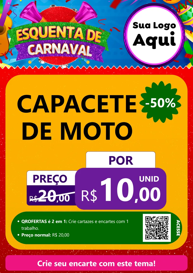 Modelo de Cartaz para Cartaz A4 Vertical com o tema Esquenta de Carnaval para Moto peças
