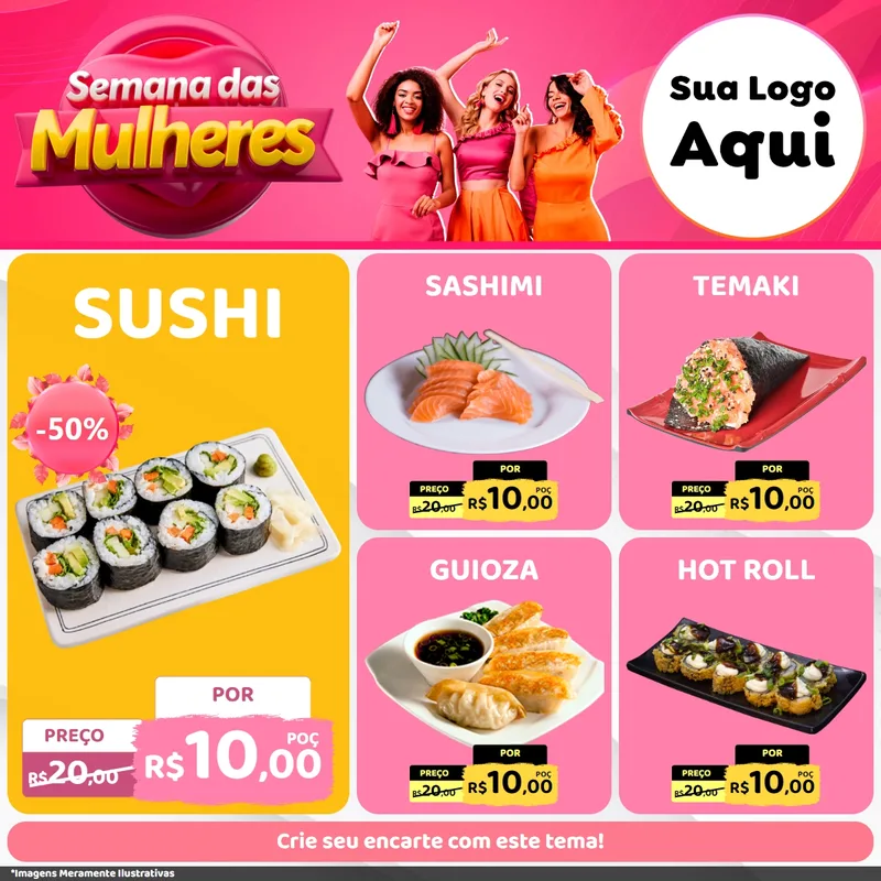 Modelo de Rede Social para Feed Facebook com o tema Semana das Mulheres para Comida japonesa