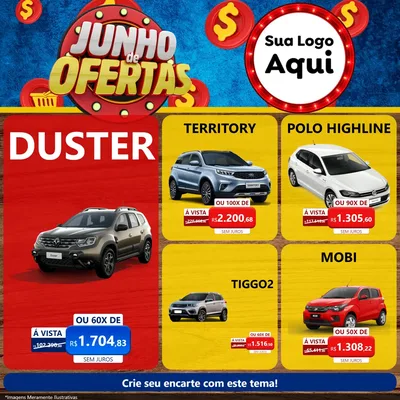 Modelo de Rede Social para Feed Facebook com o tema Junho de Ofertas para Concessionaria de Carros