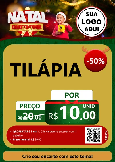 Modelo de Cartaz para Cartaz A4 Vertical com o tema Natal da Economia para Peixaria