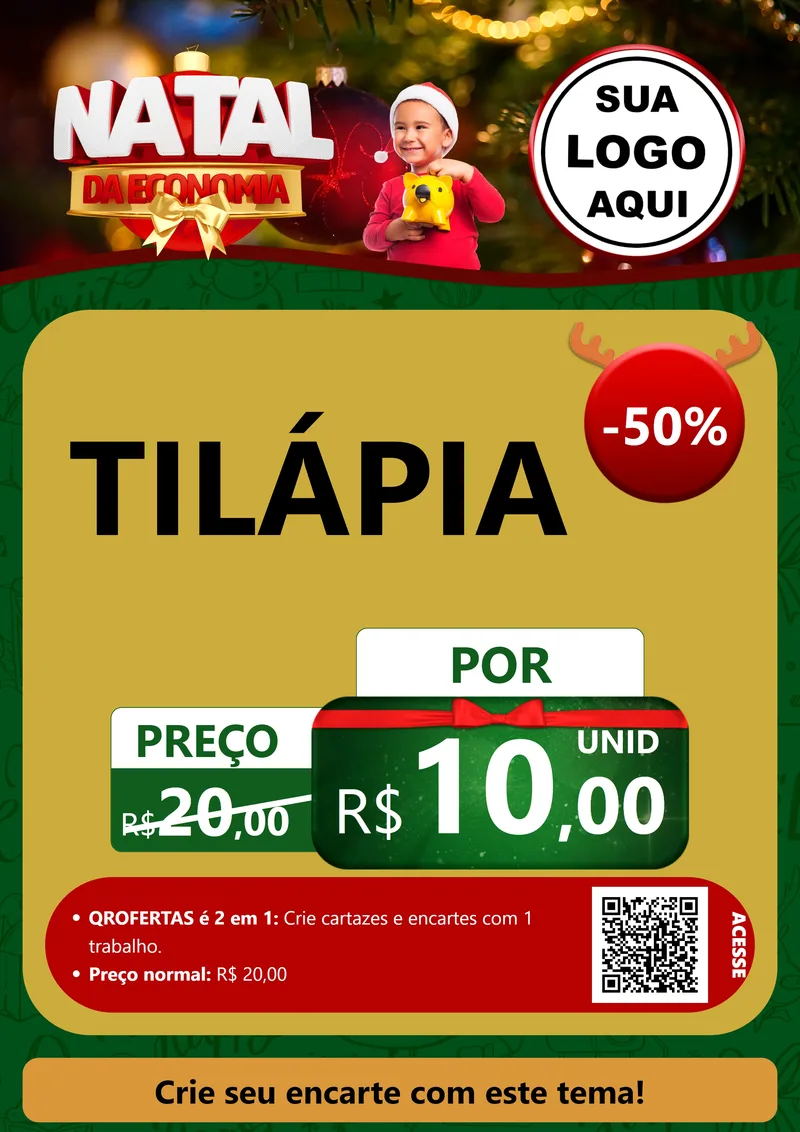 Modelo de Cartaz para Cartaz A4 Vertical com o tema Natal da Economia para Peixaria