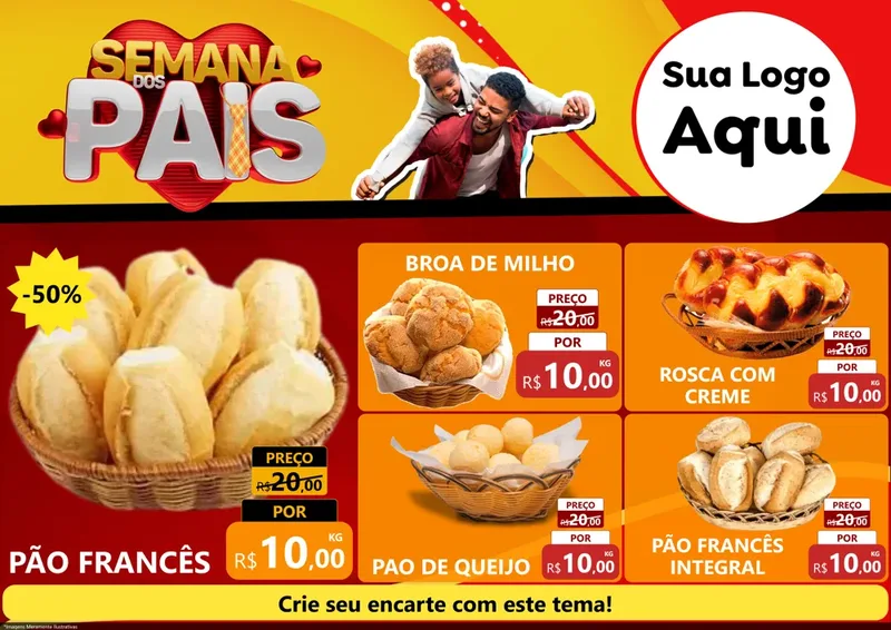 Modelo de Encarte para Encarte A4 Horizontal com o tema Semana Dos Pais para Padaria