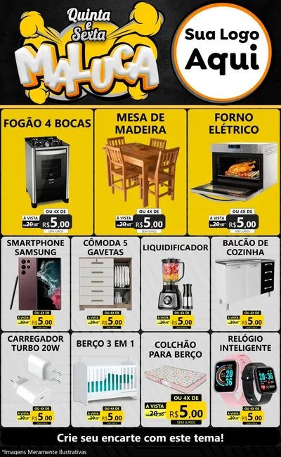 Modelo de Encarte para Encarte Grande com o tema Quinta e Sexta Maluca para Móveis e Eletro