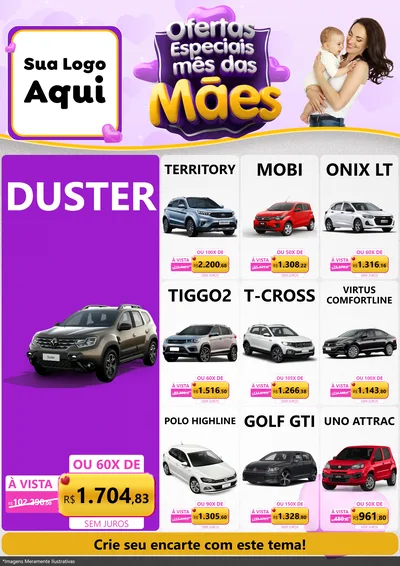 Modelo de Encarte para Encarte A4 Vertical com o tema Ofertas Especiais - Mês das Mães para Concessionaria de Carros