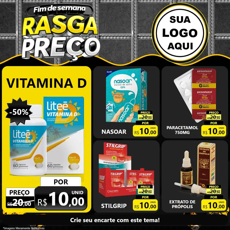 Modelo de Rede Social para Feed Facebook com o tema Fim de Semana Rasga Preço para Farmácia