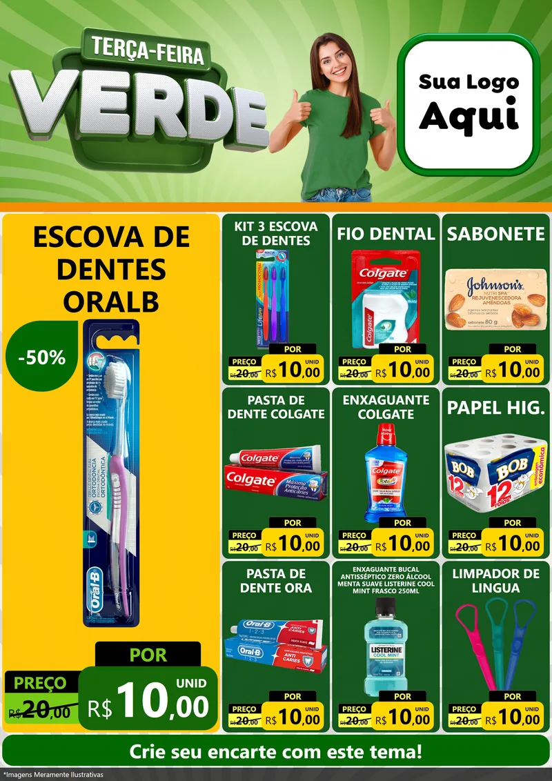 Modelo de Encarte para Encarte A4 Vertical com o tema Terça - Feira Verde para Higiene Pessoal