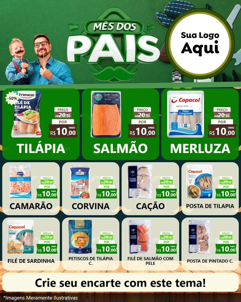 Modelo de Rede Social para Feed Instagram com o tema Mês dos Pais para Peixaria