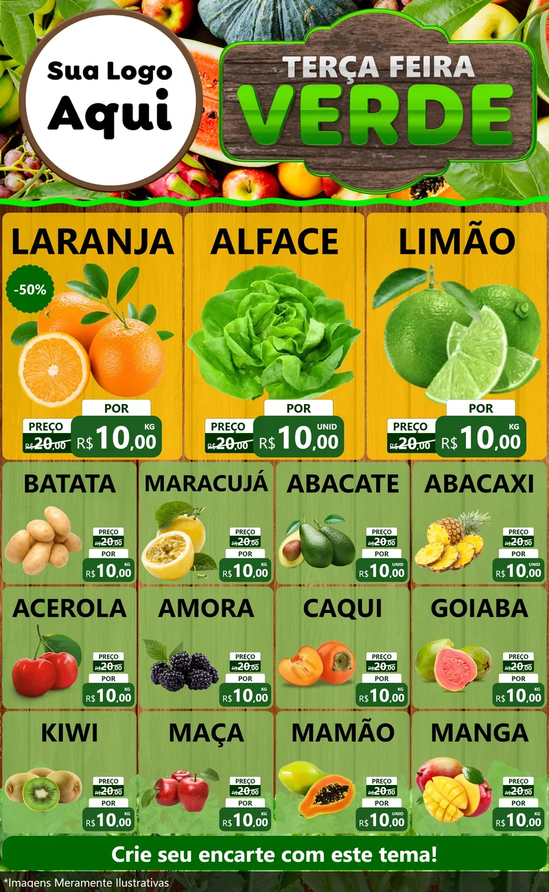 Modelo de Encarte para Encarte Grande com o tema Terça-feira Verde para Hortifrúti