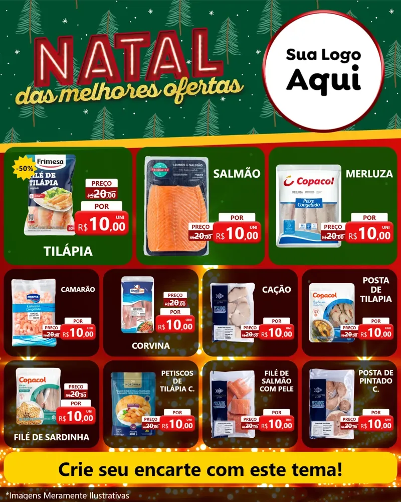 Modelo de Rede Social para Feed Instagram com o tema Natal das Melhores Ofertas para Peixaria