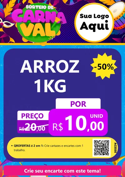 Modelo de Cartaz para Cartaz A4 Vertical com o tema Sorteio de Carnaval para Supermercado