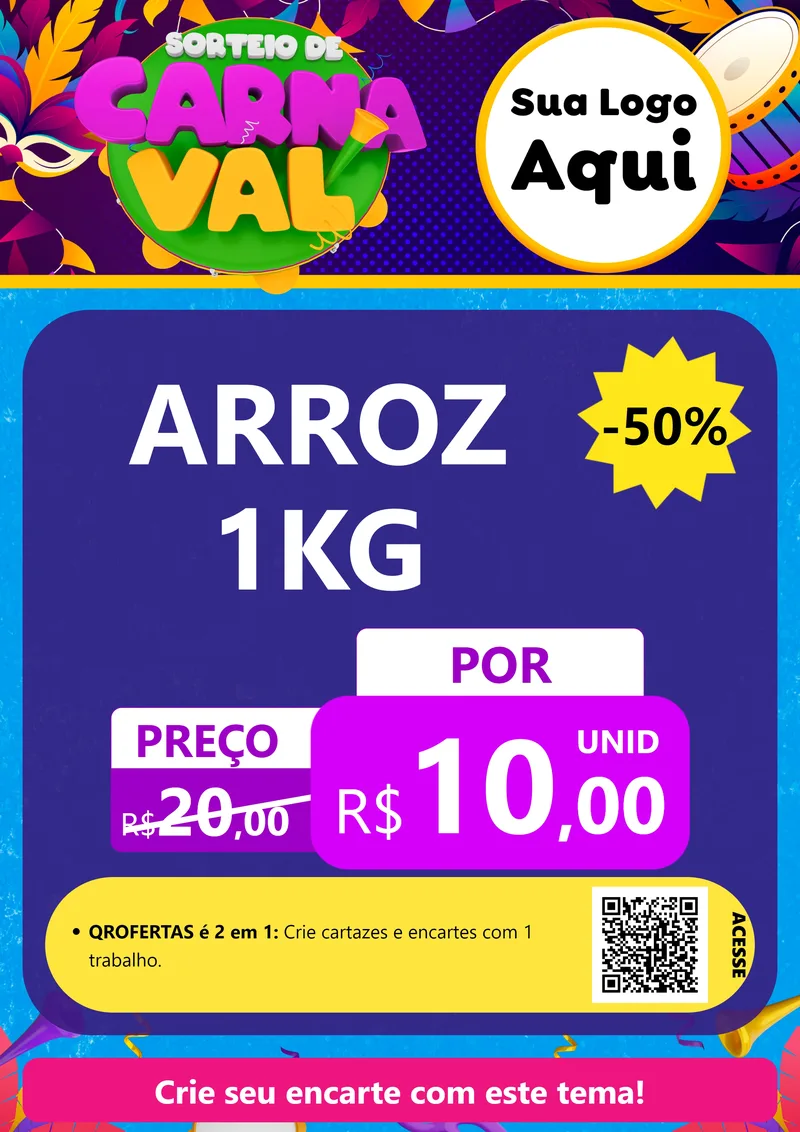 Modelo de Cartaz para Cartaz A4 Vertical com o tema Sorteio de Carnaval para Supermercado